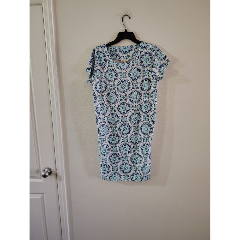 All For Color Womens Blue Teal Medallion Paisley Shiftโ Dress Short Sleeve Large